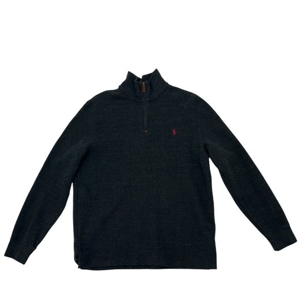 Polo Ralph Lauren  Grey Quarter Zip Old Money Leather Pull Zipper Turtleneck L - Picture 3 of 10